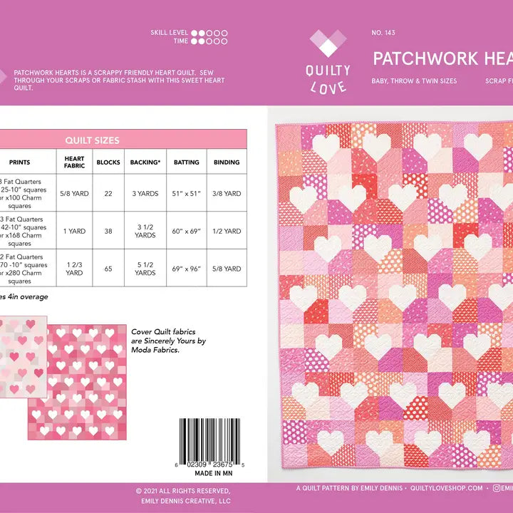 Patchwork Hearts Printed Quilt Pattern