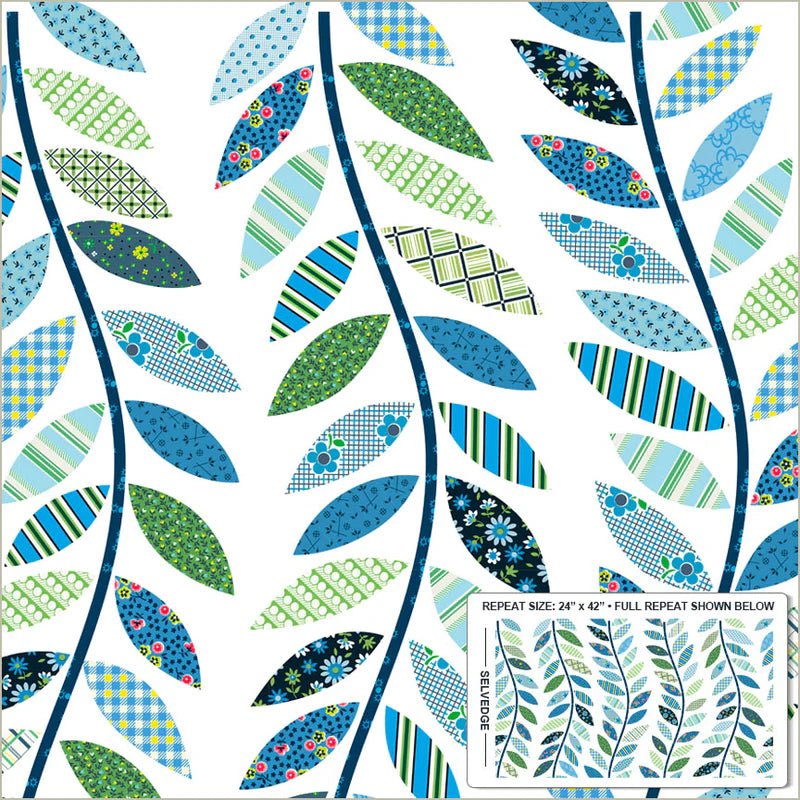 Leafy Vine Cheater - Blue - Made Easy - Denyse Schmidt - Windham Fabrics