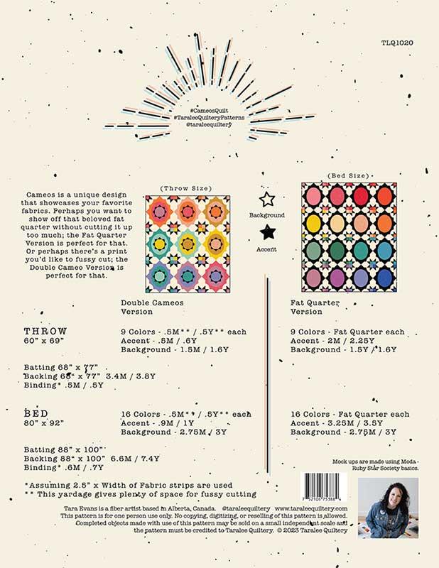 Cameos - Tara Lee Quiltery - Printed Pattern