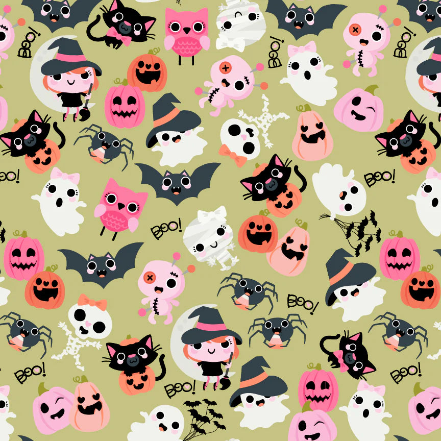 Poppie Cotton - Not Scary - Boos with Bows - Green