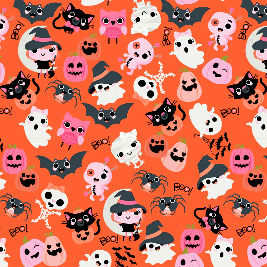Poppie Cotton - Not Scary - Boos with Bows - Orange