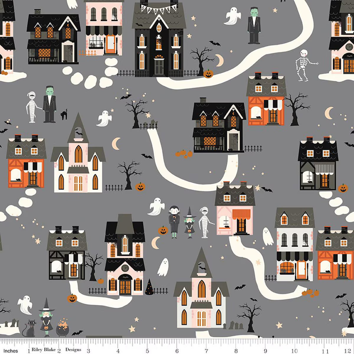 Houses - Grey - Frank and Friends - Riley Blake Designs