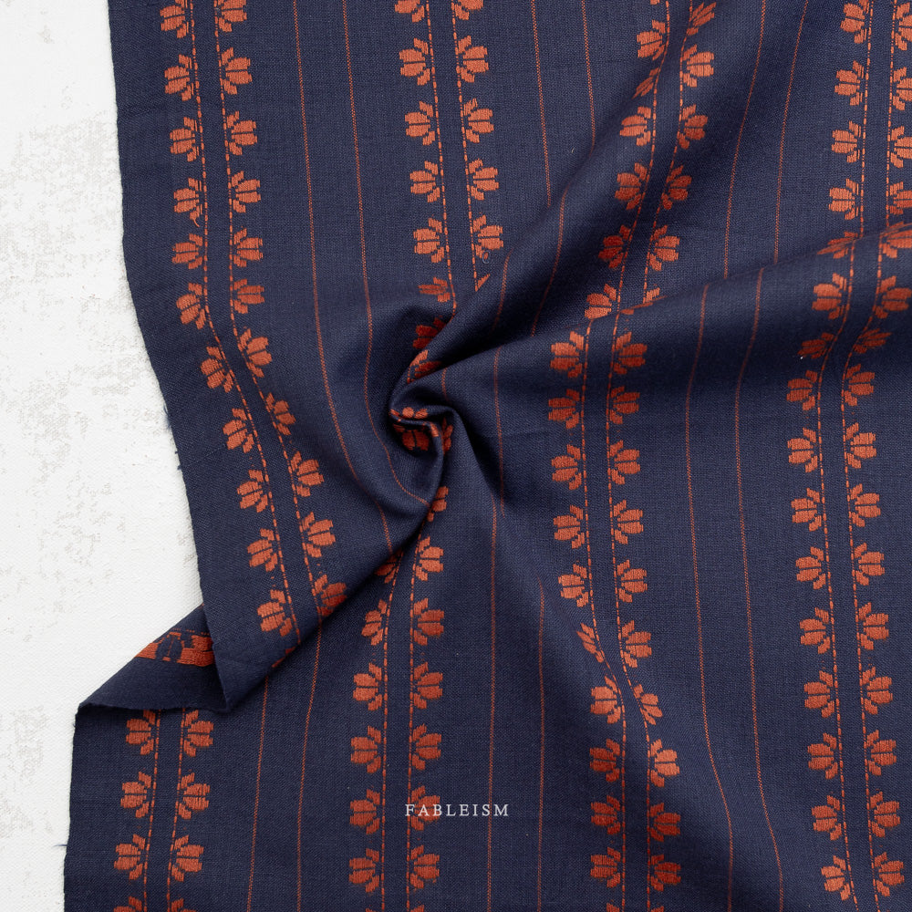 Deco Stripe - Navy/Spice - Fine and Dandy - Woven - Fableism