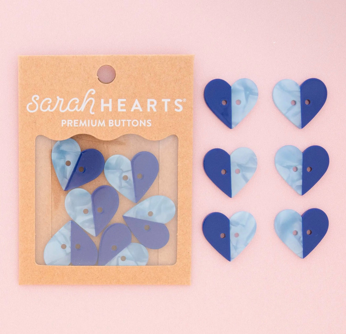 Blue Two Toned Heart Buttons - 1”