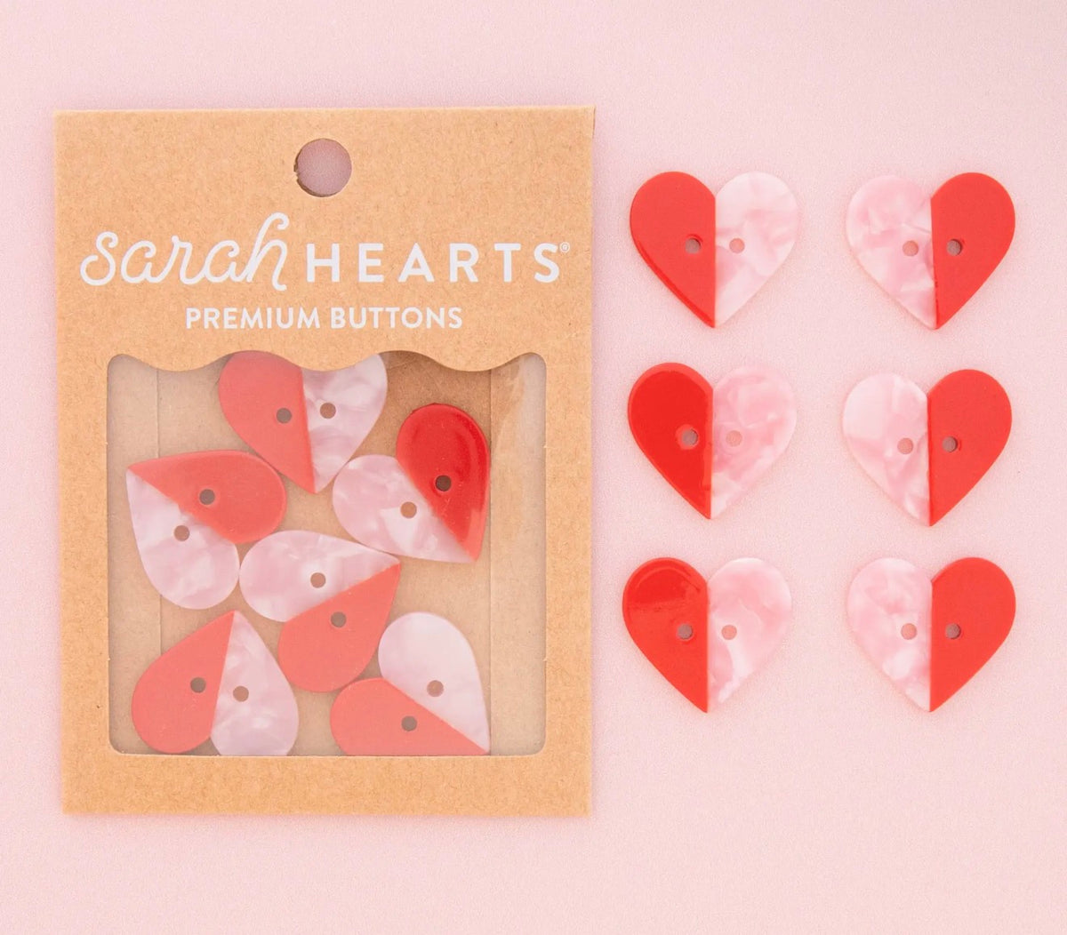 Red Two Toned Heart Buttons - 1”