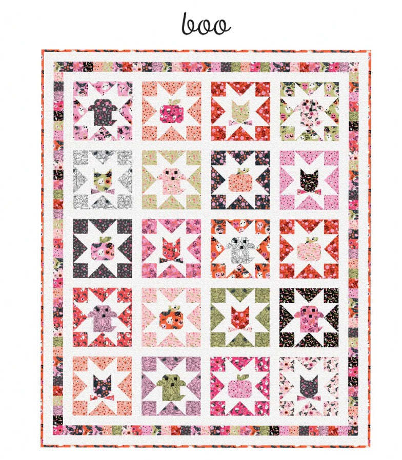 Boo Quilt Kit - Not Scary Poppie Cotton (solid white background differs from photo) throw size 66”x80”