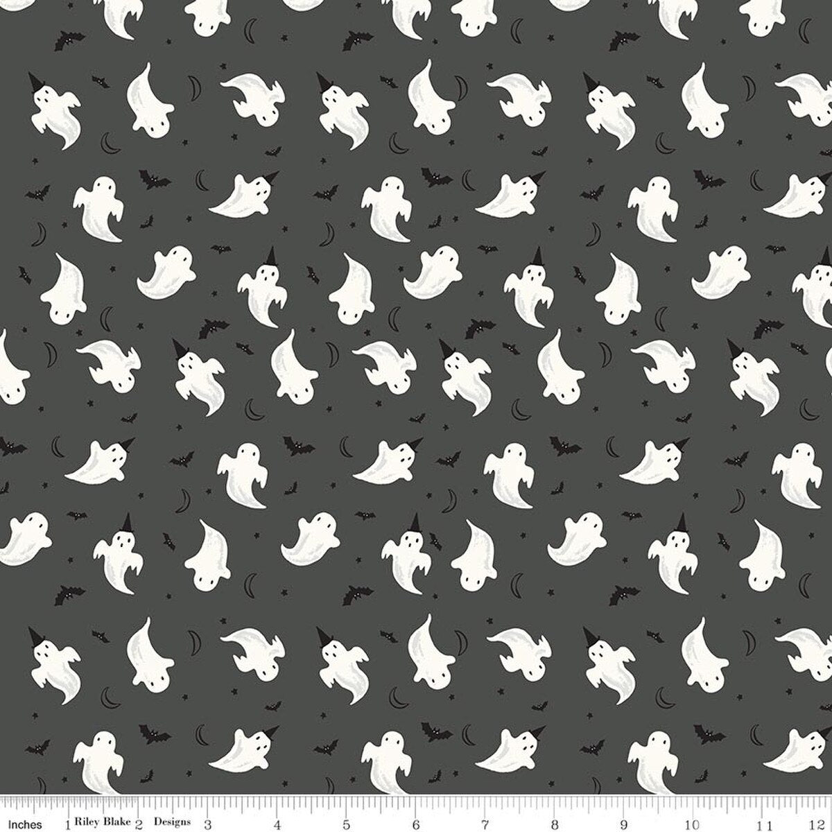 Ghosts - Charcoal - Glow in the Dark - Frank and Friends - Riley Blake Designs