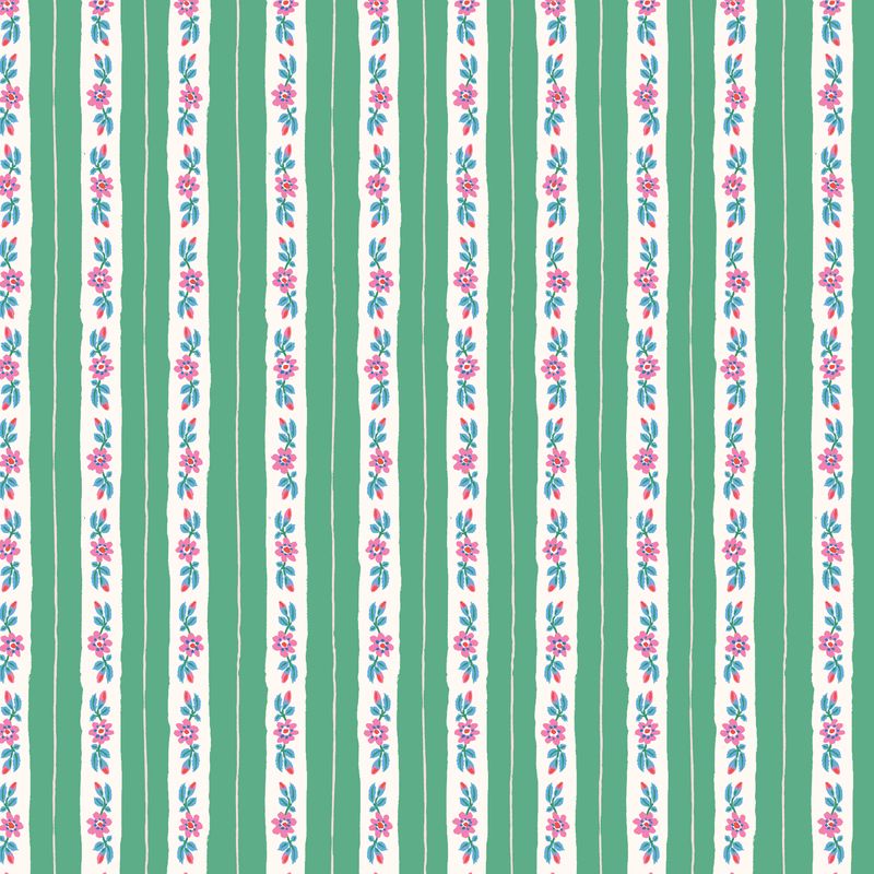 Rosey Ribbon Stripe - Green - Summers End - Cloud9