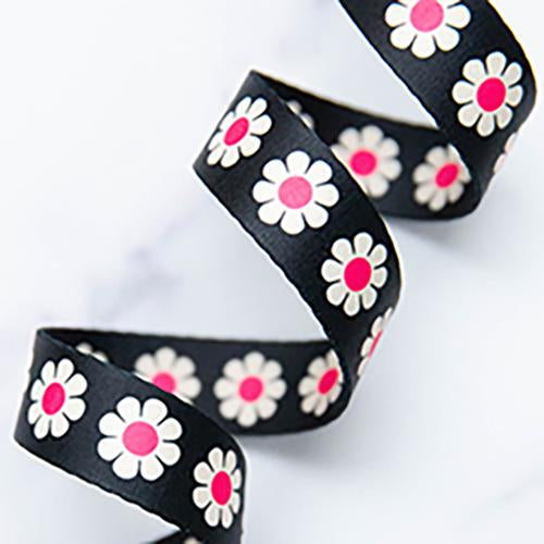 Webbing - 1” Daisy in Hot Pink