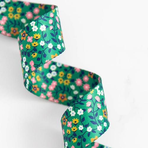 Webbing - 1.5" Green Floral