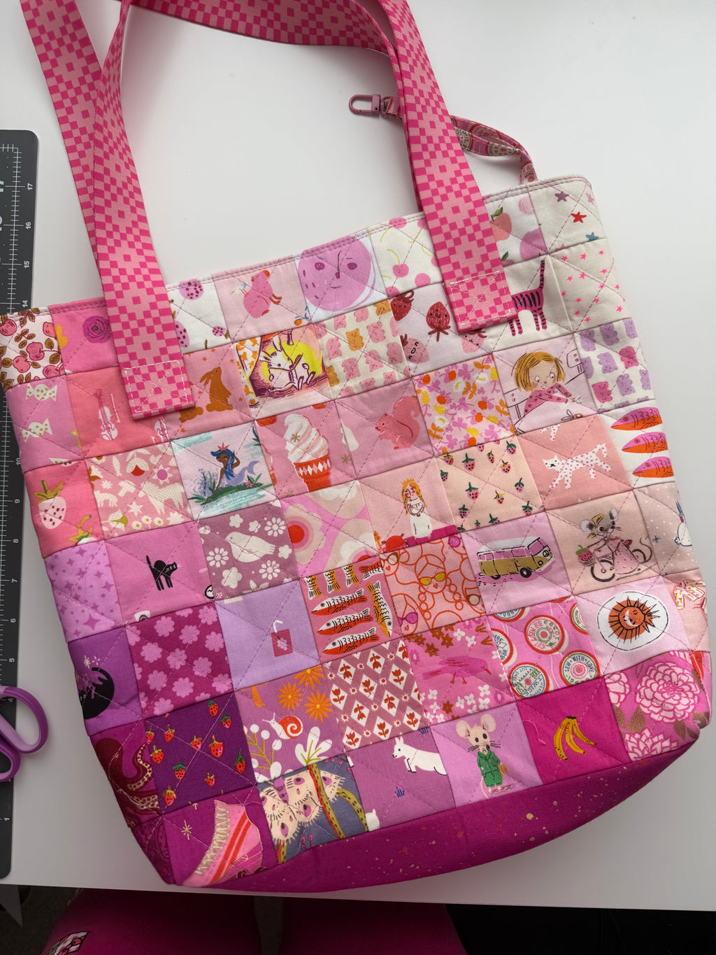 Patchwork Squares Tote Bag - 16 x 14 x 3.5