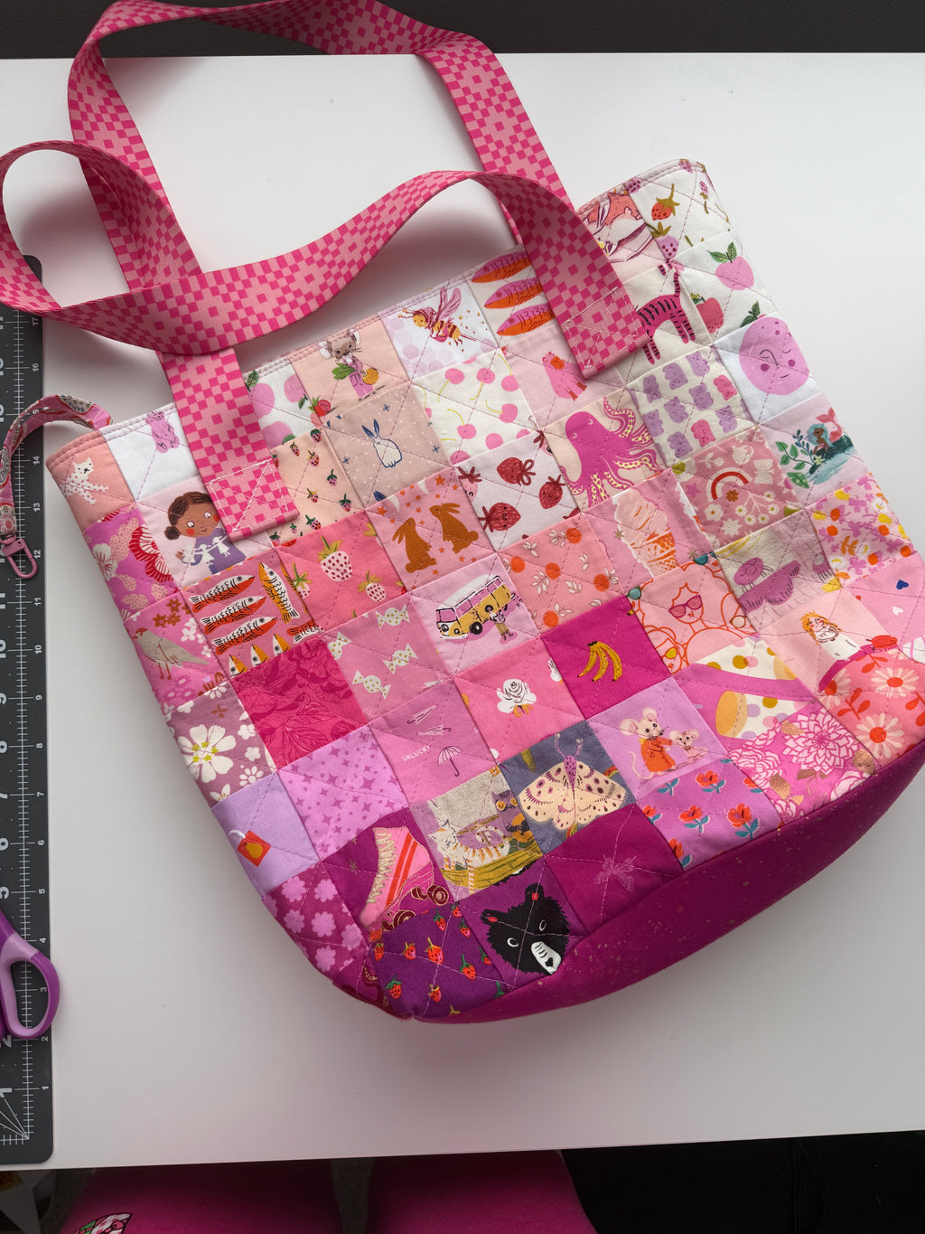 Patchwork Squares Tote Bag - 16 x 14 x 3.5