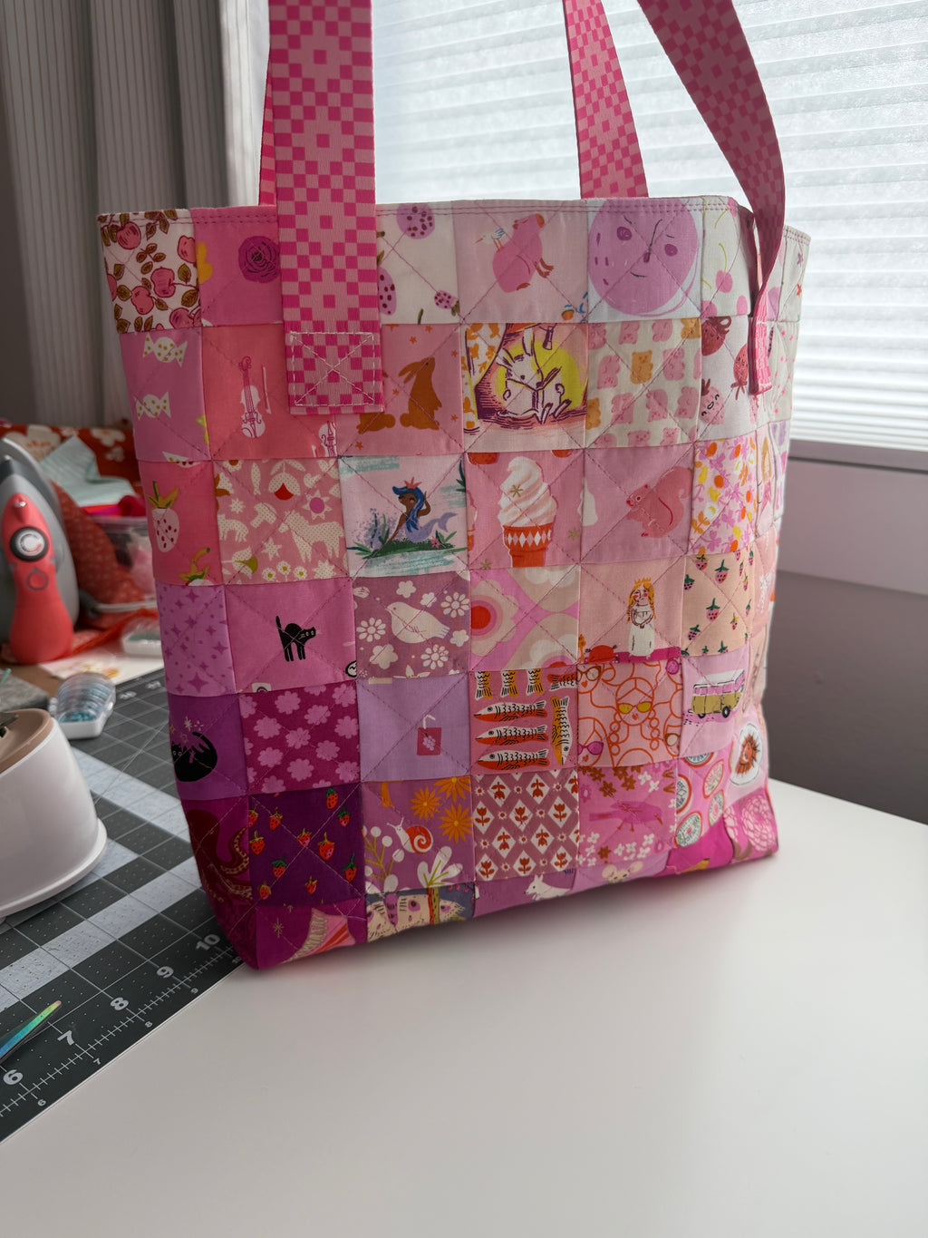 Patchwork Squares Tote Bag - 16 x 14 x 3.5