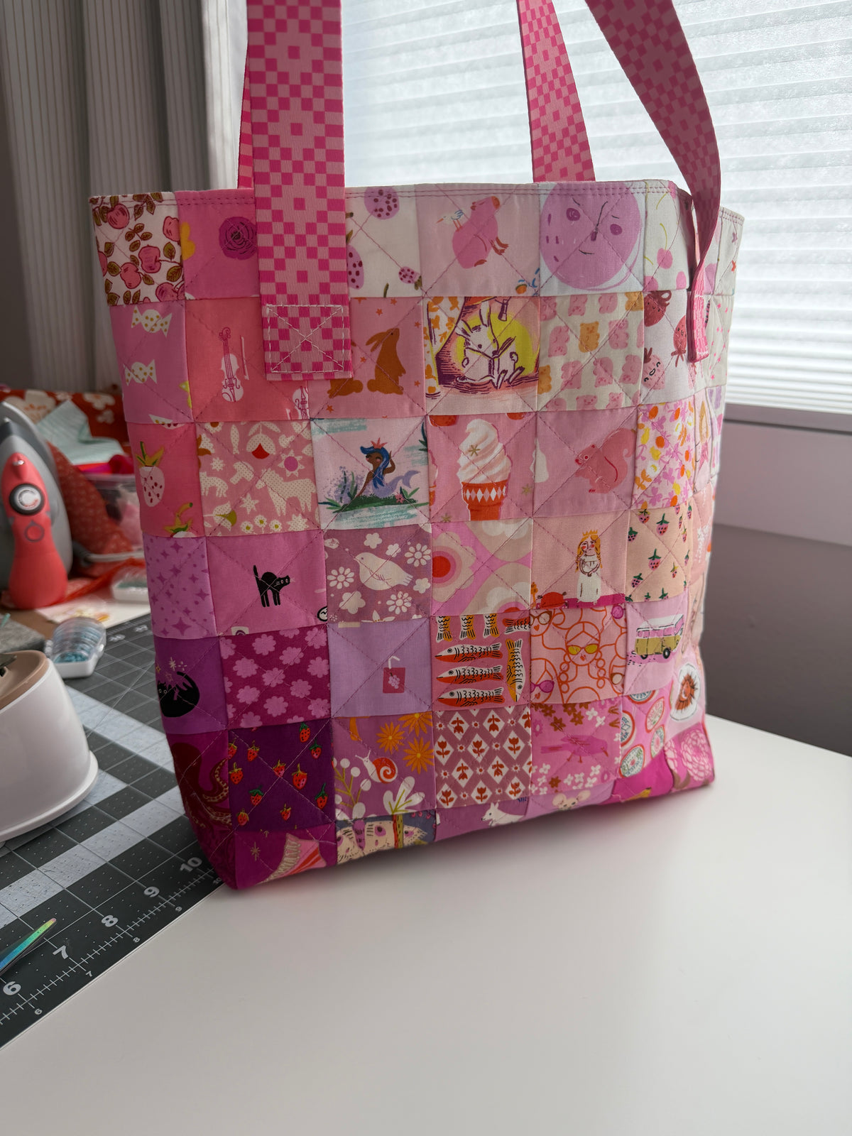 Patchwork Squares Tote Bag - 16 x 14 x 3.5