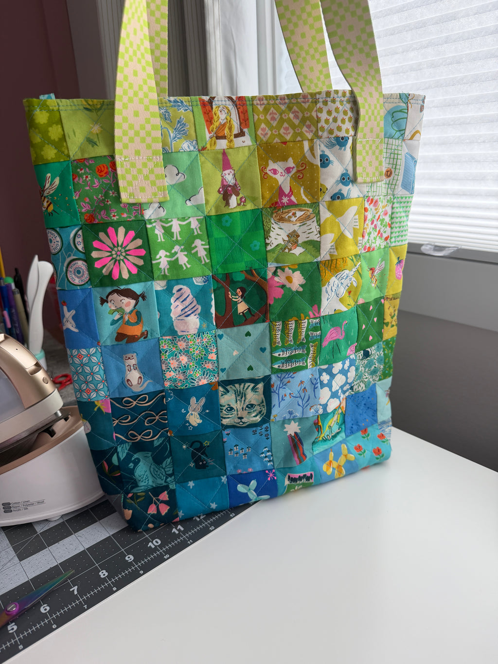 Patchwork Squares Tote Bag - 16 x 16 x 3.5