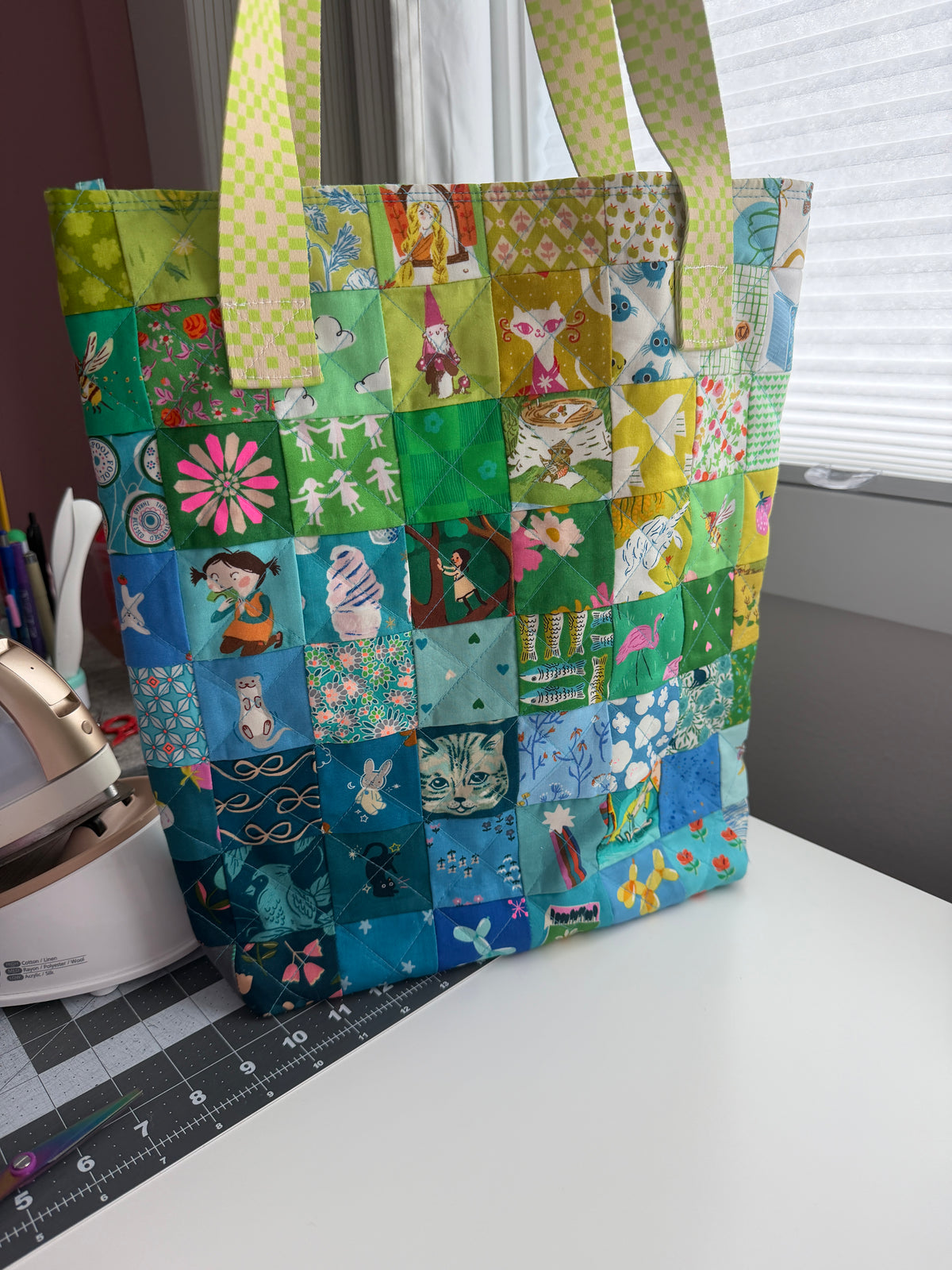 Patchwork Squares Tote Bag - 16 x 16 x 3.5