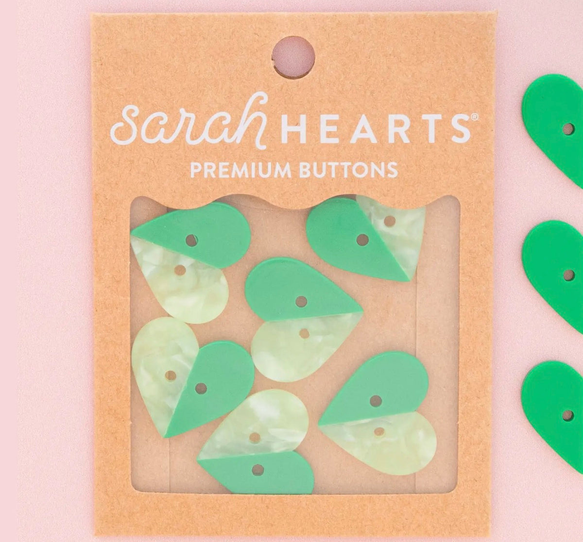 Green Two Toned Heart Buttons - 1”