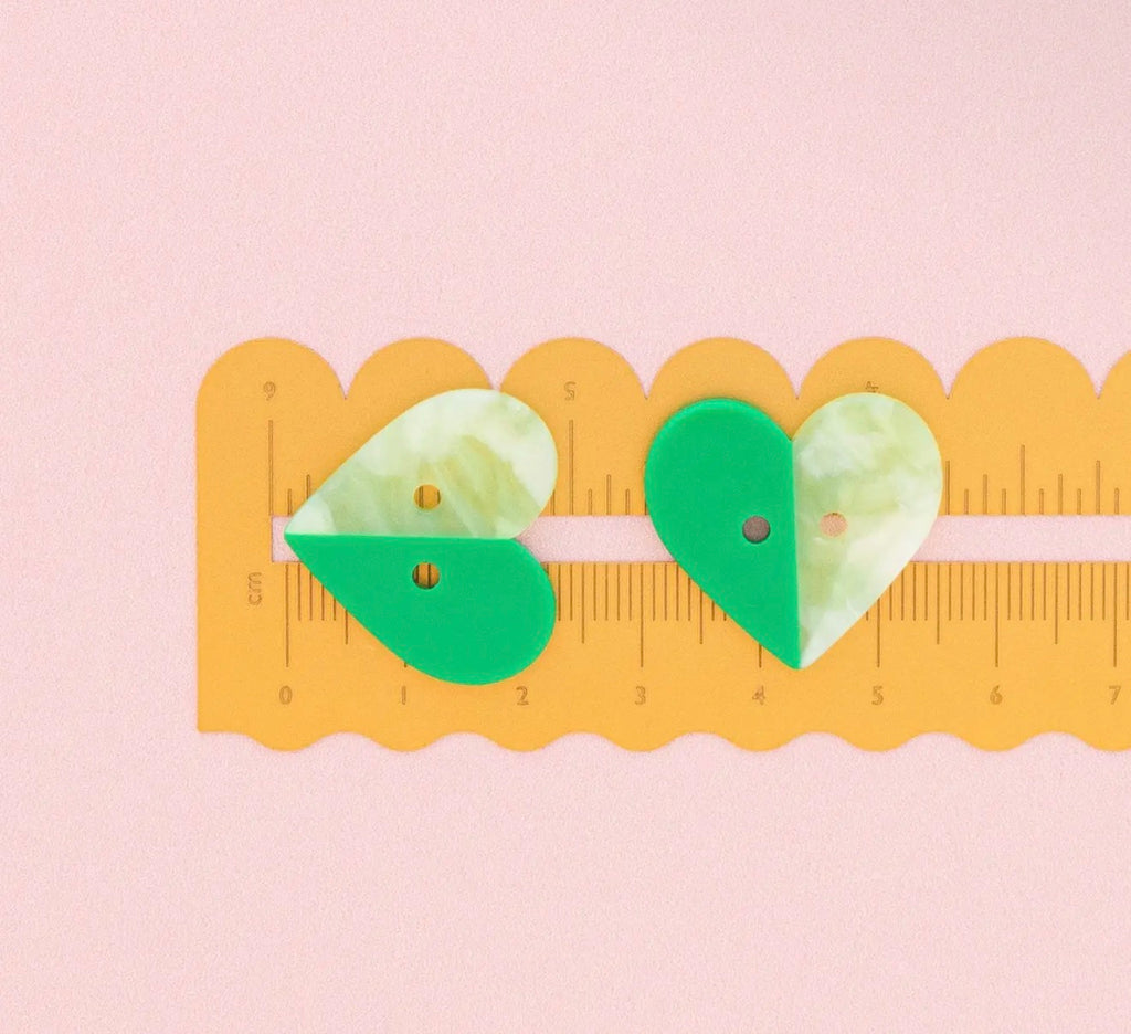 Green Two Toned Heart Buttons - 1”