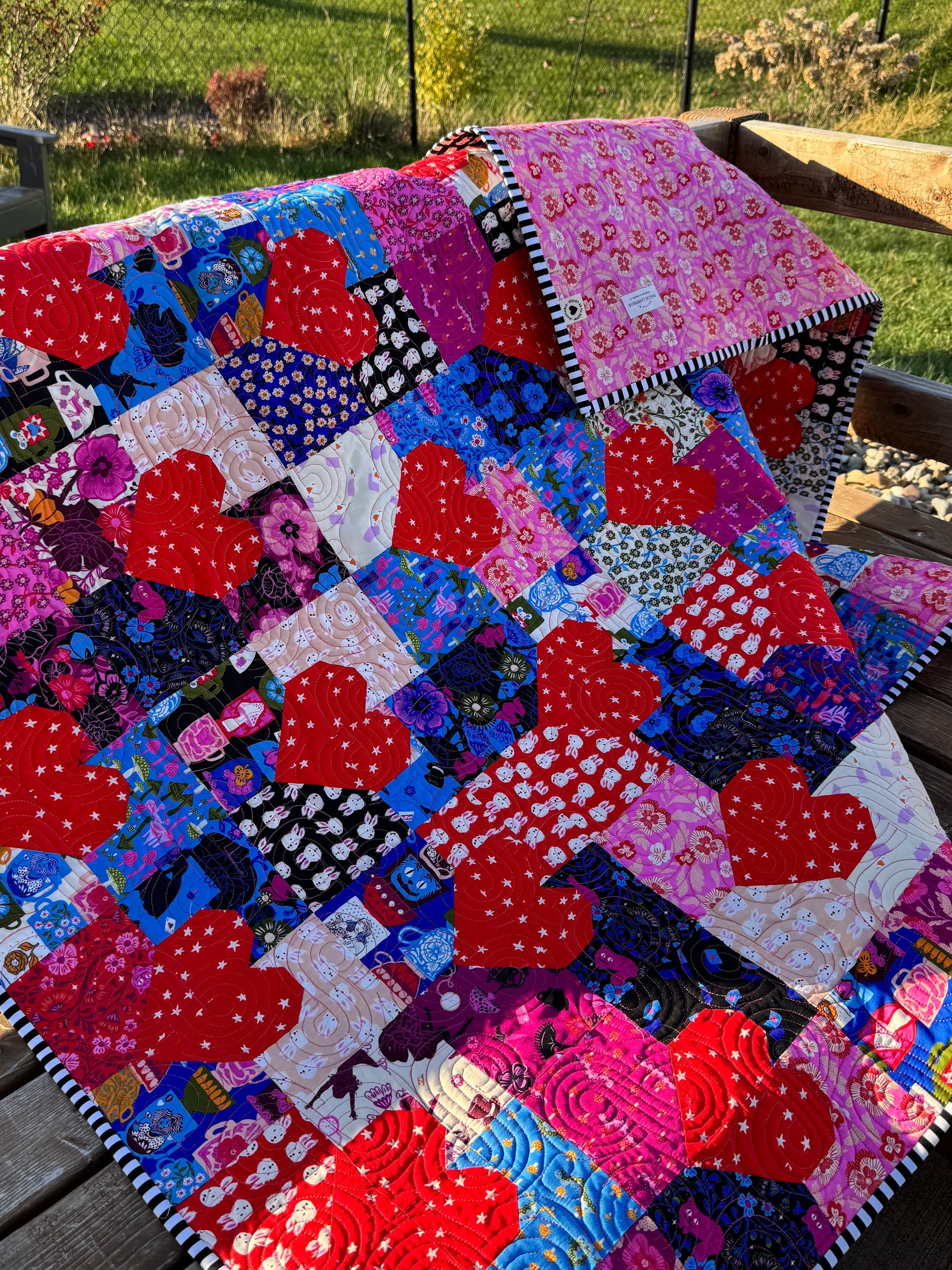 Hello Alice Patchwork Hearts cover quilt - 54"x63" Throw Size Quilt