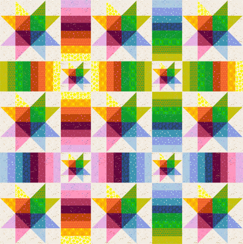 Rainbow Tetra Star Quilt Kit 2.0 - Throw Size