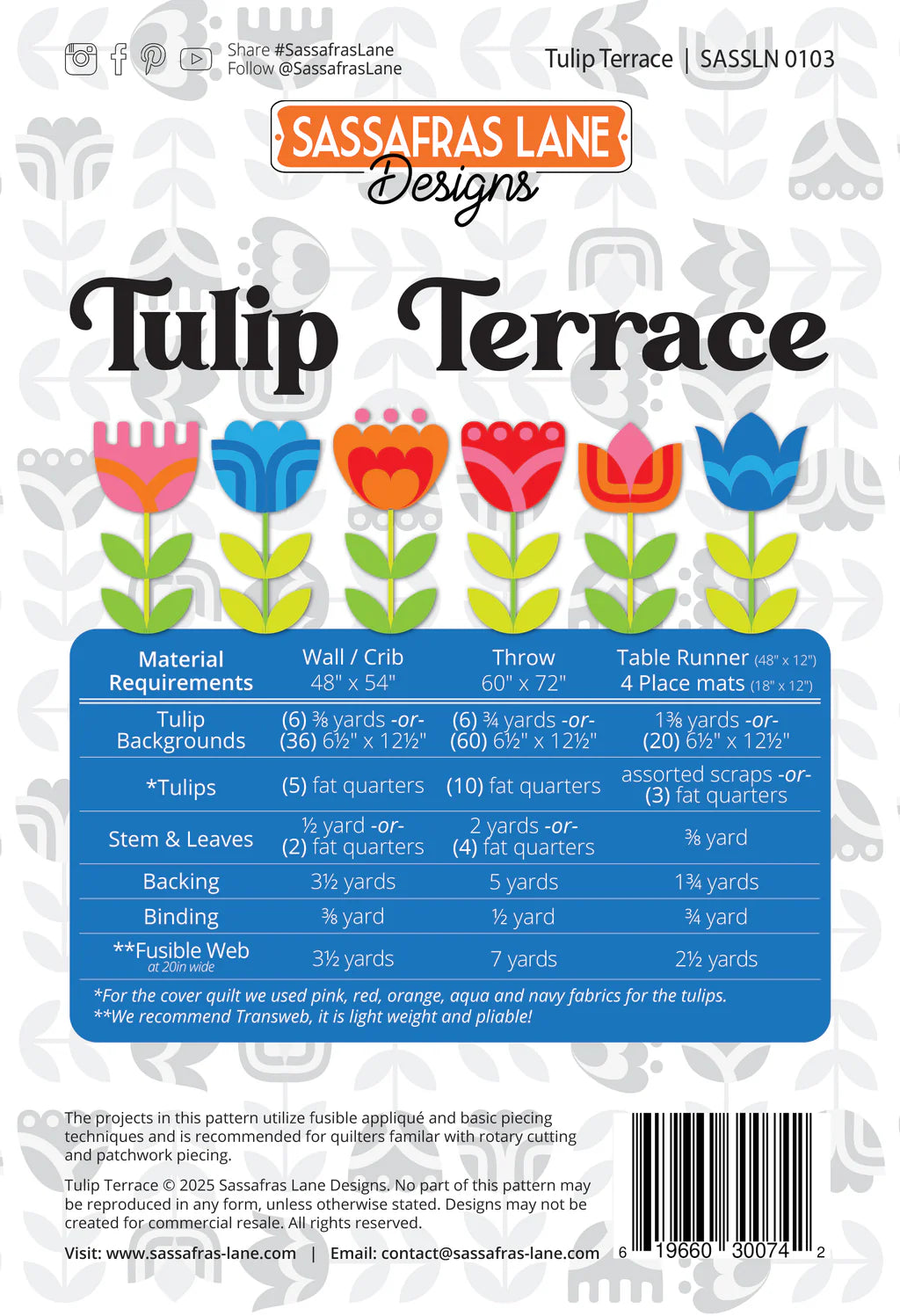 Tulip Terrace Quilt and Table Runner Printed Pattern
