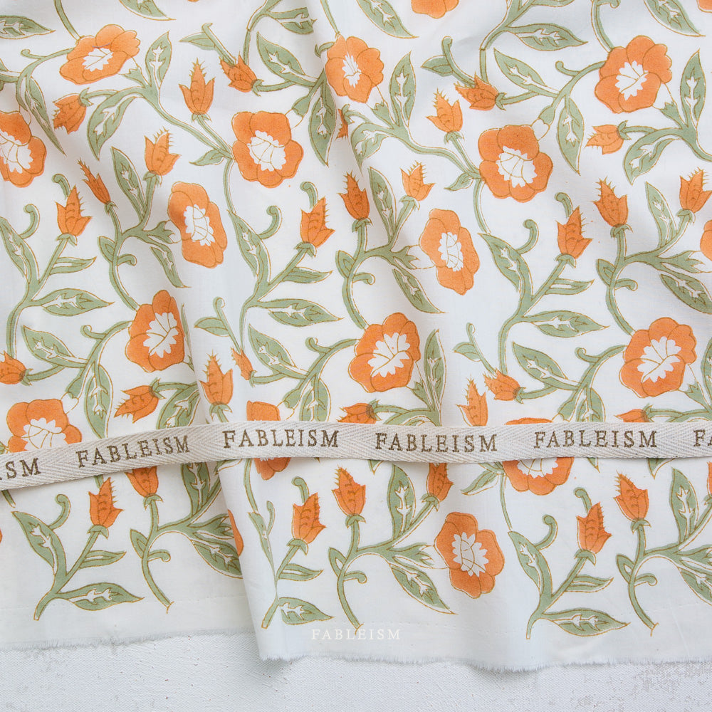 Trumpet Vines in Sage - Indian Block Prints - Fableism