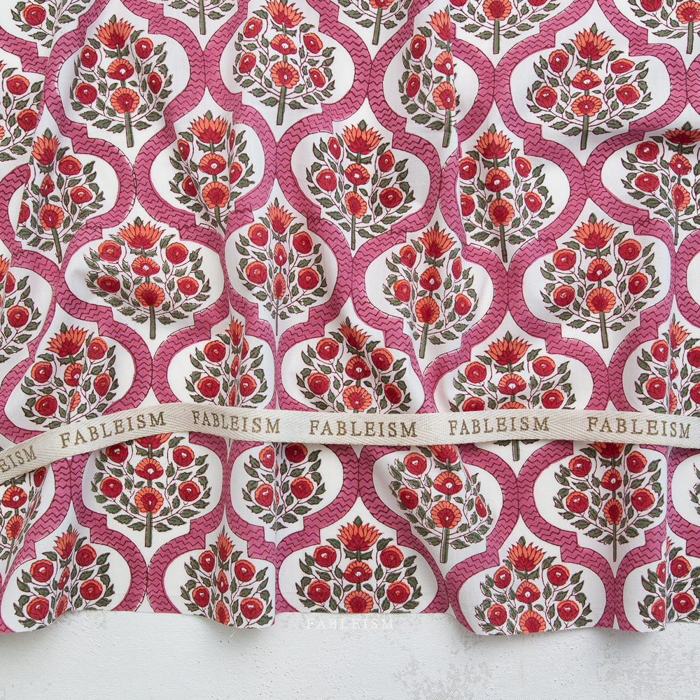 26” cut - Lattice Floral in Pink - Indian Block Prints - Fableism
