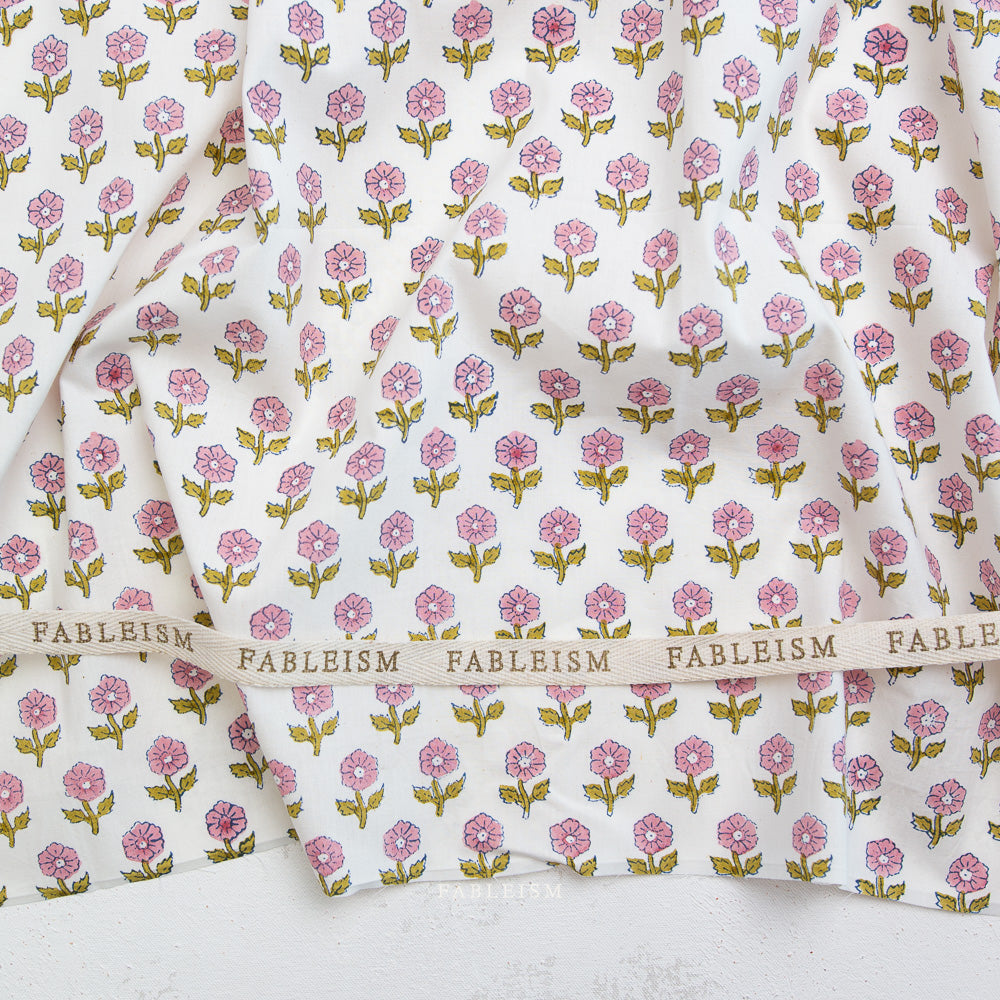 1-1/4 Yards - Flowerling in Pink - Indian Block Prints - Fableism