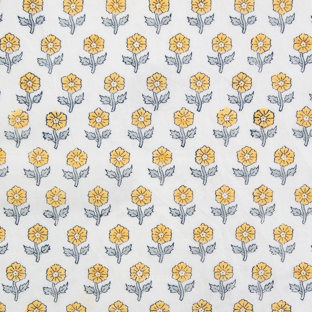Flowerling in Yellow - Indian Block Prints - Fableism