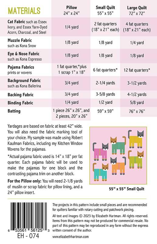 Cats in Pajamas - printed quilt pattern