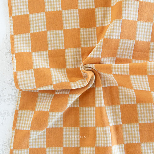 1 Yard - End of Bolt Deal - Woven - Checkmate Checkers in Butterscotch - Fableism