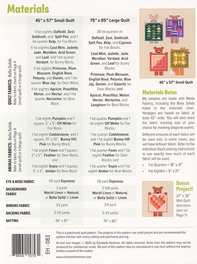 Show and Tell - Elizabeth Hartman - printed quilt pattern