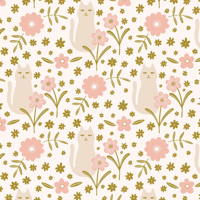 A Cat in the Flowers - Pink/Olive - It Was the 70s - Cloud9