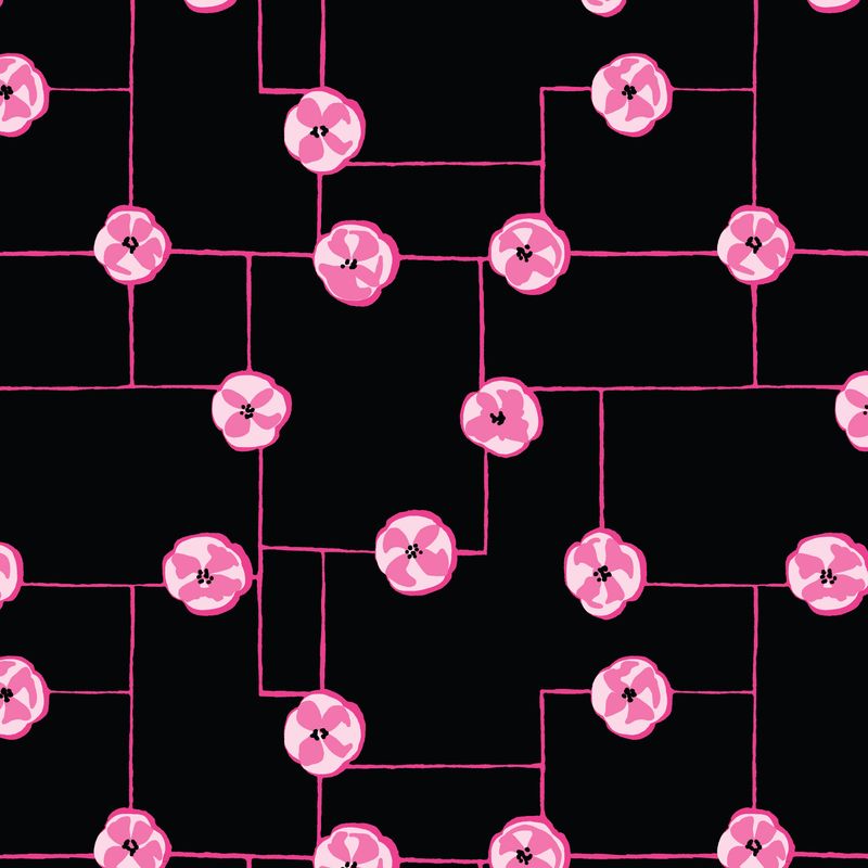 Floral Grid - Black - Summer Sun - Cloud9