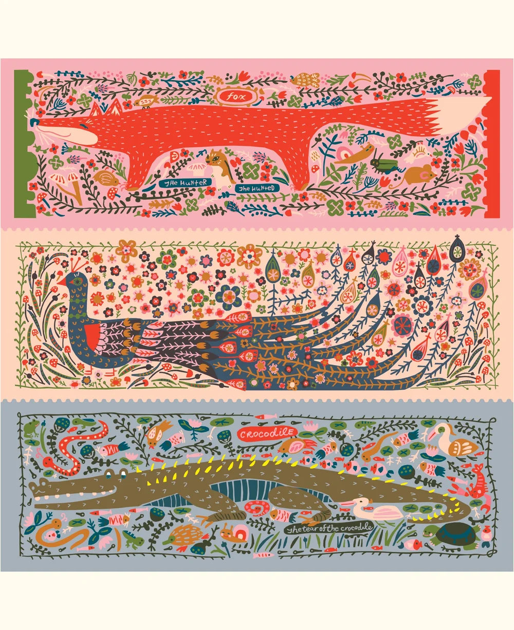 Fox, Peacock, Crocodile Whole Quilt Panel - Little House Cottons - 57”x57”