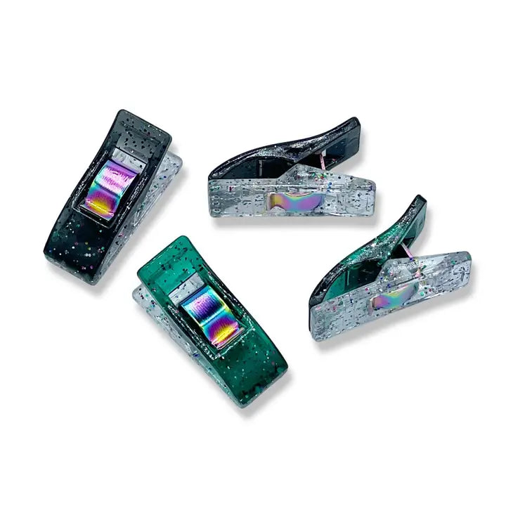 Emerald & Black Glitter Clips - Pack of 50