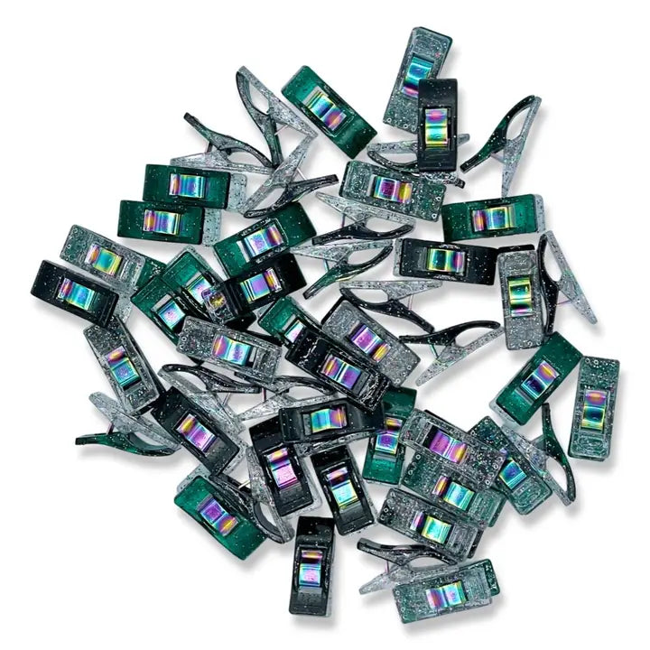 Emerald & Black Glitter Clips - Pack of 50