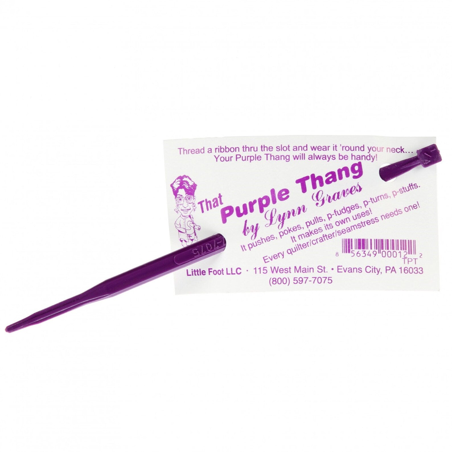 Purple plastic threader with packaging on a white background