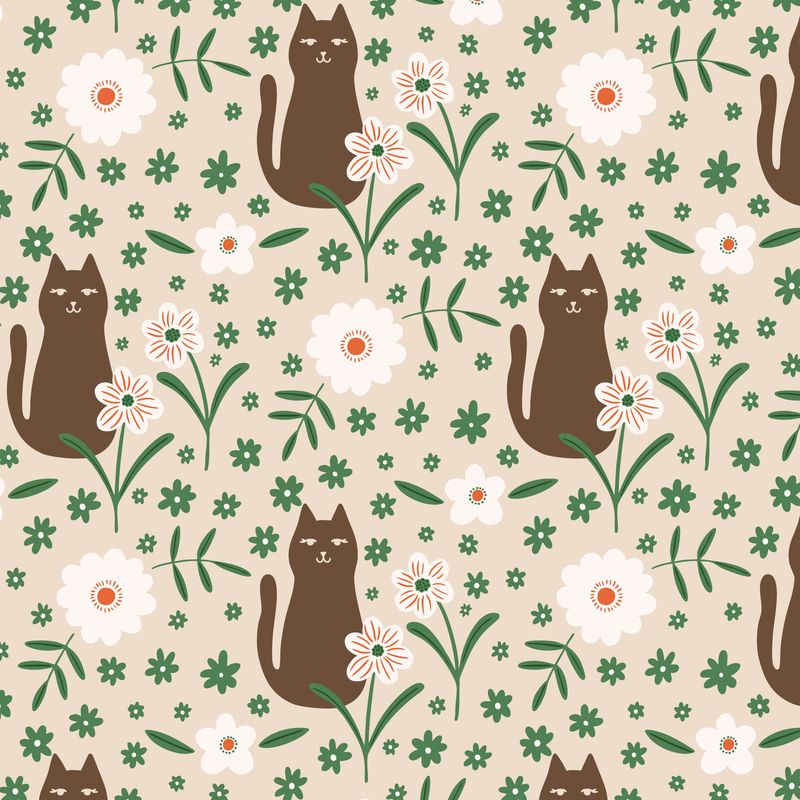 A Cat in the Flowers - Brown/Green - It Was the 70s - Cloud9
