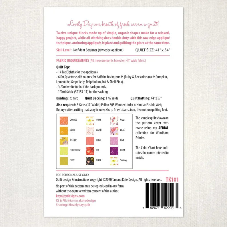 Lovely Day Quilt Pattern - Tamara Kate Designs - Paper Printed Pattern