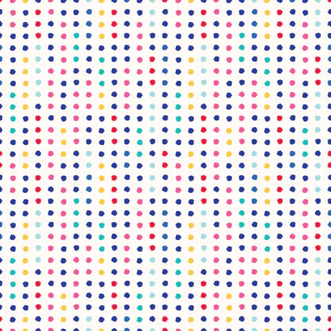 Pattern of small colorful dots on a white background