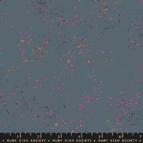 Patterned fabric with colorful dots on a dark blue background, featuring Ruby Star Society label.