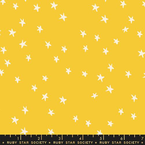 Yellow fabric with white star pattern and Ruby Star Society label at the bottom.