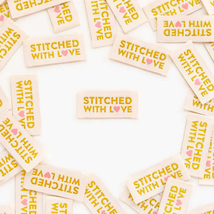Stitched With Love - Gold - Sewing Woven Quilt and Garment Labels
