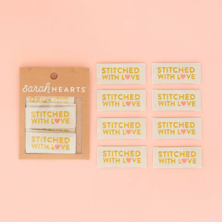 Stitched With Love - Gold - Sewing Woven Quilt and Garment Labels