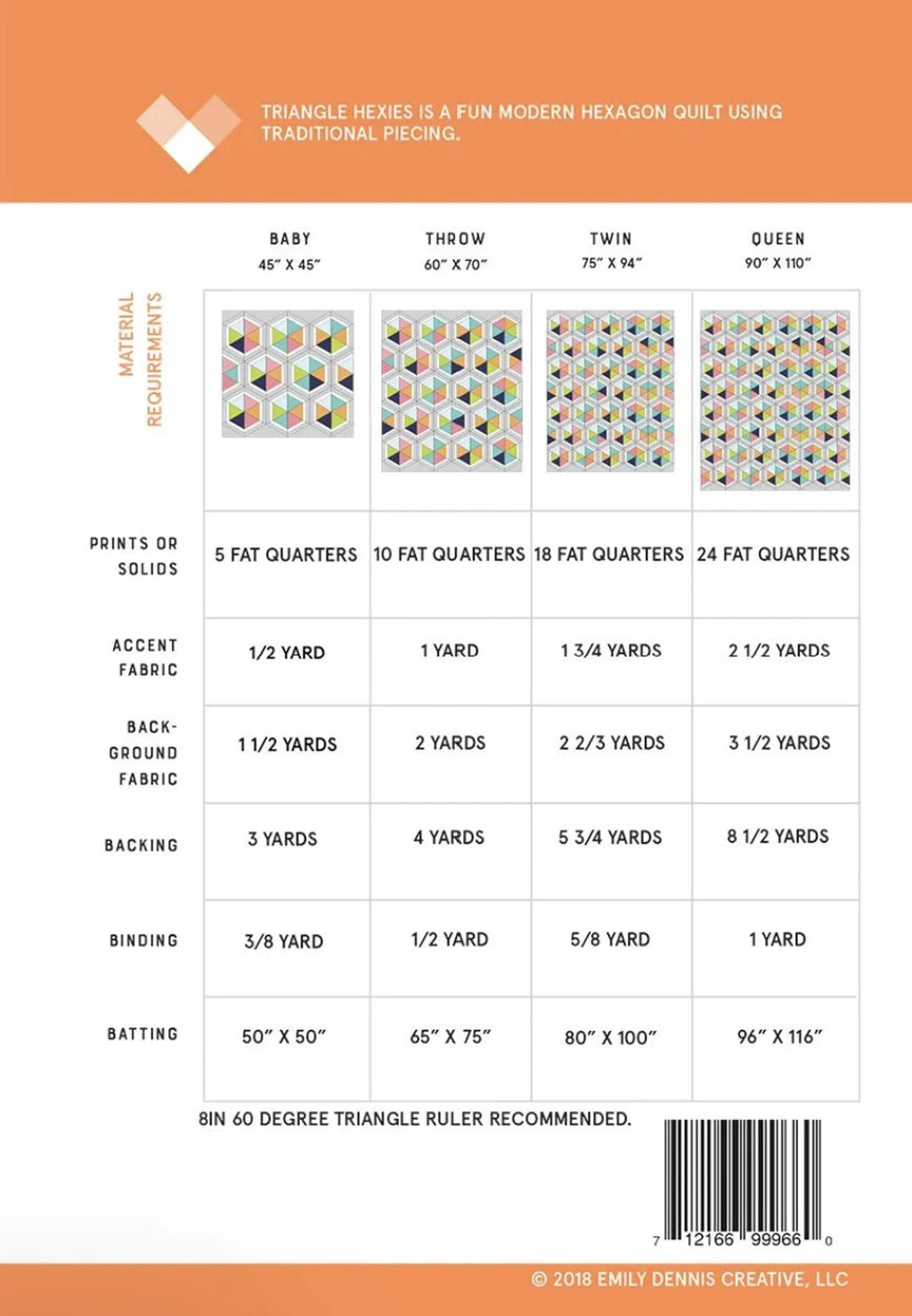 Triangle Hexies - Emily Dennis of Quilty Love - Paper Printed Pattern