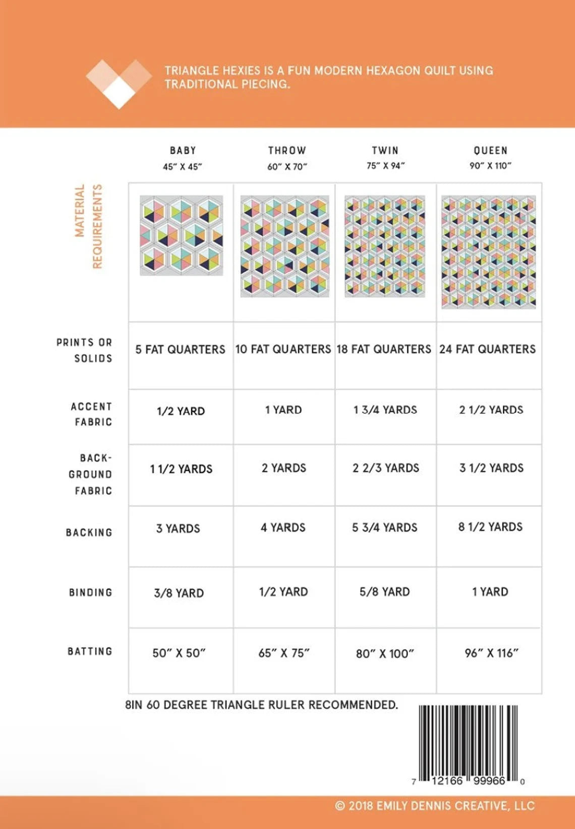 Triangle Hexies - Emily Dennis of Quilty Love - Paper Printed Pattern